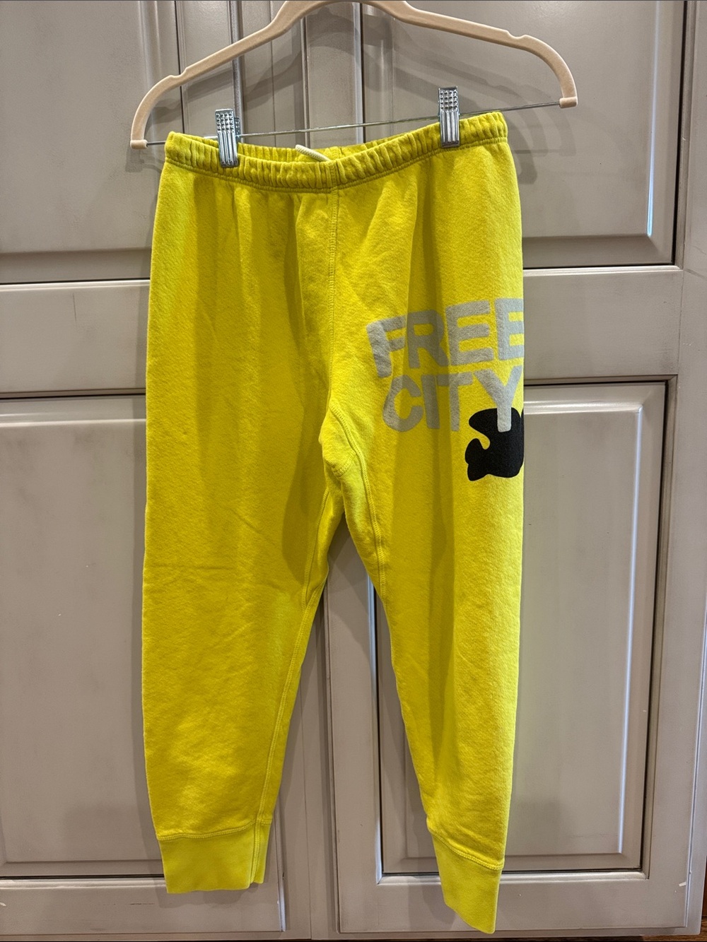 NWOT freecity Bright Yellow Logo Sweatpants